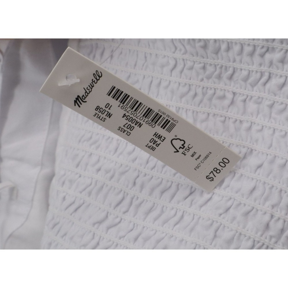 NWT Madewell Womens Poplin Crop Tube Top Pleated White Smocked Cotton Size 10 - Picture 7 of 10